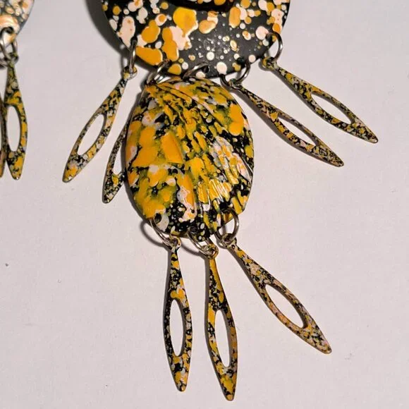 Large yellow white and black earrings - Picture 4 of 7